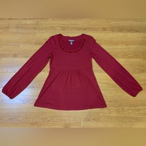 Apt 9 Cranberry Bejeweled Empire Waist / Babydoll Tunic - Small